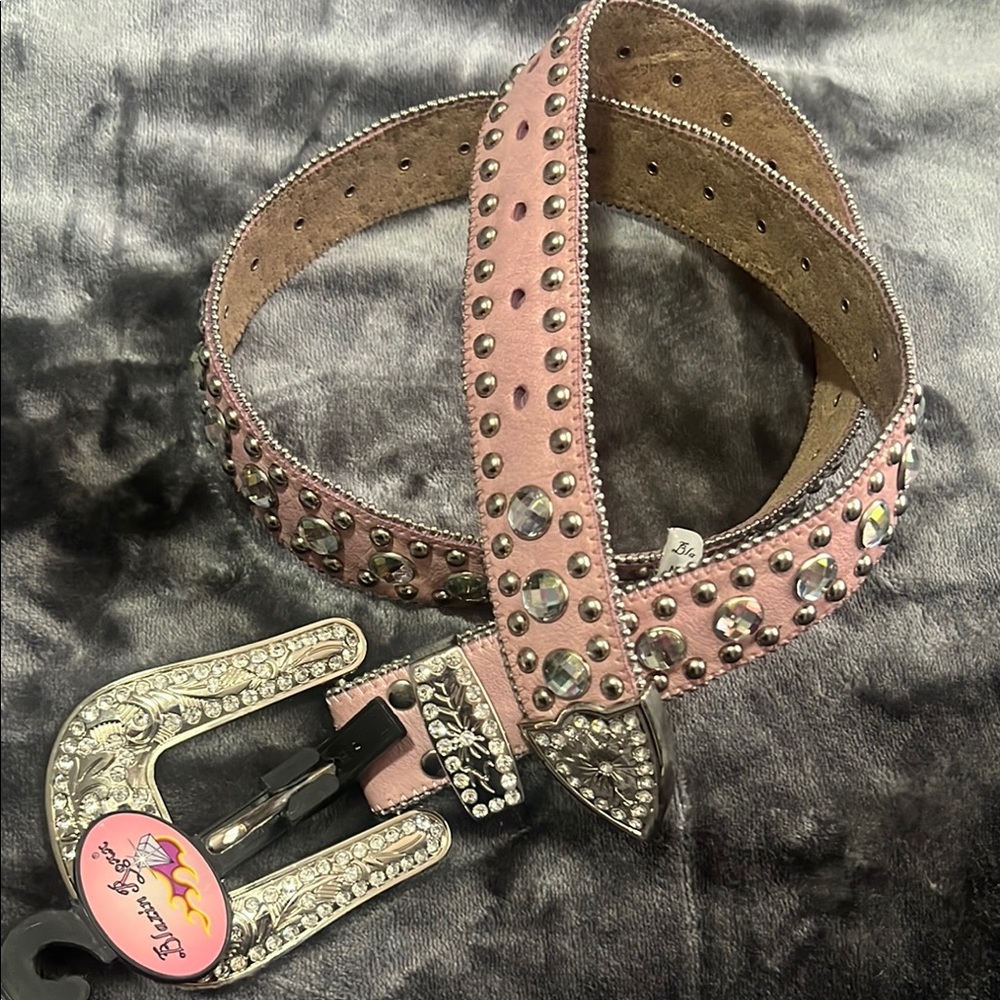Blazin Roxx Pink Leather Belt with Silver Studs and Ornate Buckle
